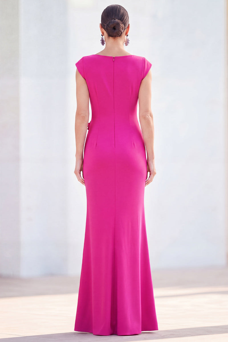 Load image into Gallery viewer, Floral Lilac Ruched Boat Neck Mermaid Long Mother of the Bride Dress