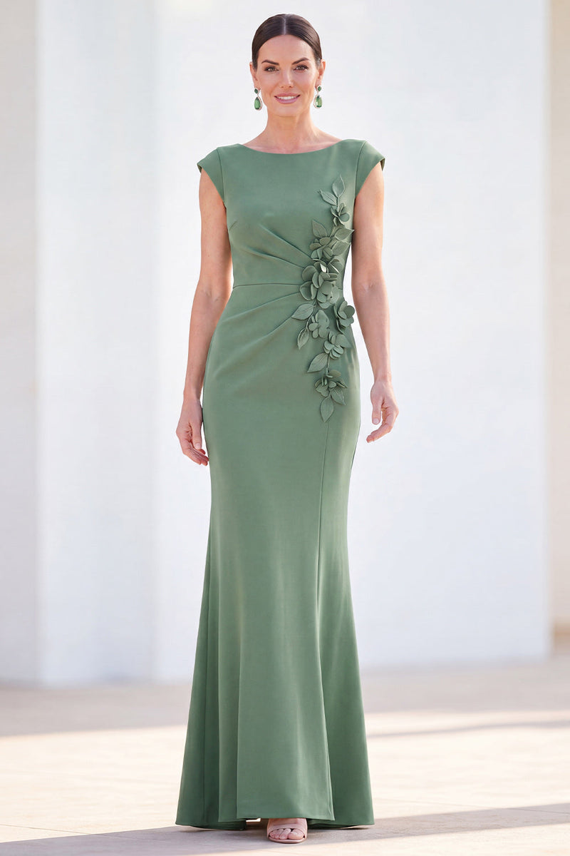 Load image into Gallery viewer, Floral Lilac Ruched Boat Neck Mermaid Long Mother of the Bride Dress