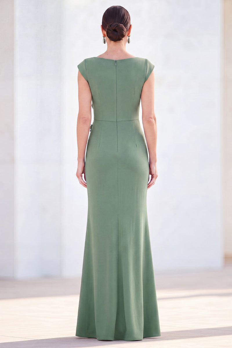 Load image into Gallery viewer, Floral Lilac Ruched Boat Neck Mermaid Long Mother of the Bride Dress