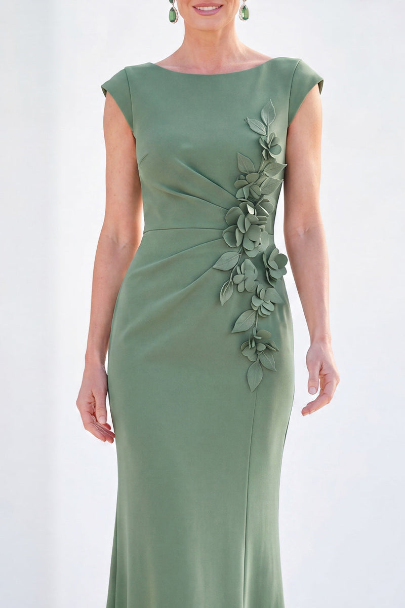 Load image into Gallery viewer, Floral Lilac Ruched Boat Neck Mermaid Long Mother of the Bride Dress