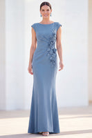 Load image into Gallery viewer, Floral Lilac Ruched Boat Neck Mermaid Long Mother of the Bride Dress
