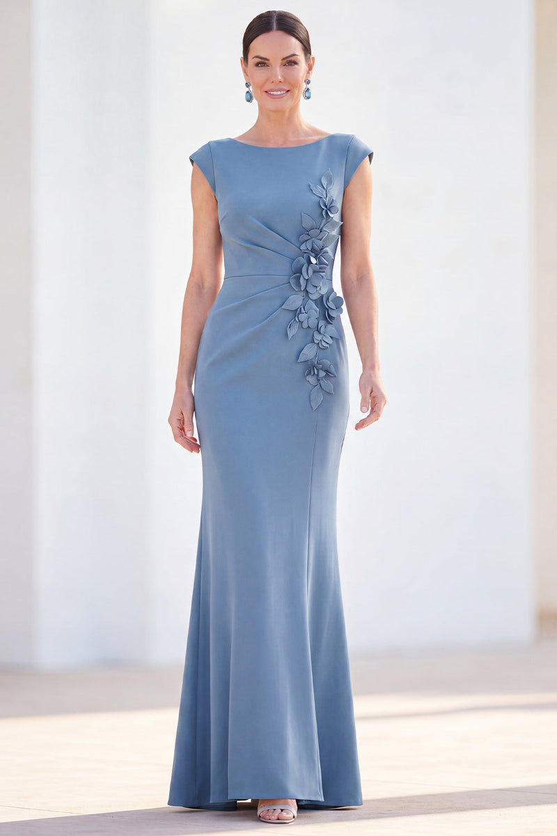 Load image into Gallery viewer, Floral Lilac Ruched Boat Neck Mermaid Long Mother of the Bride Dress