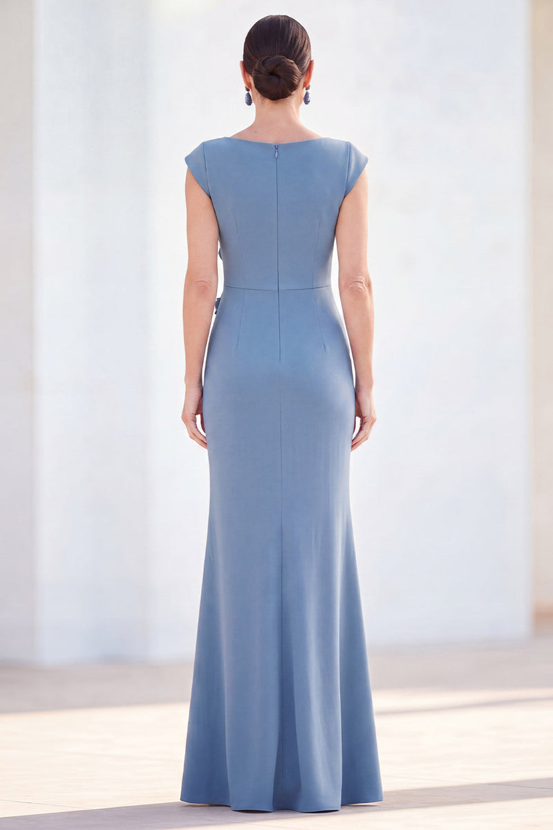 Load image into Gallery viewer, Floral Lilac Ruched Boat Neck Mermaid Long Mother of the Bride Dress