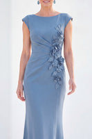 Load image into Gallery viewer, Floral Lilac Ruched Boat Neck Mermaid Long Mother of the Bride Dress