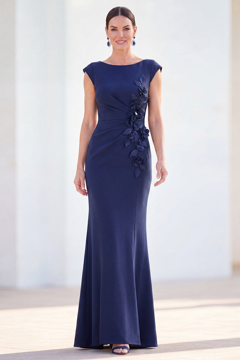 Load image into Gallery viewer, Floral Lilac Ruched Boat Neck Mermaid Long Mother of the Bride Dress