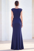 Load image into Gallery viewer, Floral Lilac Ruched Boat Neck Mermaid Long Mother of the Bride Dress