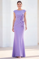 Load image into Gallery viewer, Floral Lilac Ruched Boat Neck Mermaid Long Mother of the Bride Dress