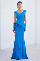 Load image into Gallery viewer, Fuchsia V-Neck Ruched Mermaid Long Mother of the Bride Dress with 3D Flowers