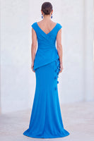 Load image into Gallery viewer, Fuchsia V-Neck Ruched Mermaid Long Mother of the Bride Dress with 3D Flowers