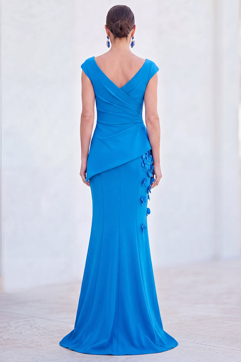 Load image into Gallery viewer, Fuchsia V-Neck Ruched Mermaid Long Mother of the Bride Dress with 3D Flowers