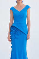 Load image into Gallery viewer, Fuchsia V-Neck Ruched Mermaid Long Mother of the Bride Dress with 3D Flowers