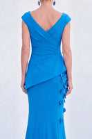 Load image into Gallery viewer, Fuchsia V-Neck Ruched Mermaid Long Mother of the Bride Dress with 3D Flowers