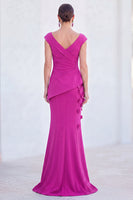 Load image into Gallery viewer, Fuchsia V-Neck Ruched Mermaid Long Mother of the Bride Dress with 3D Flowers