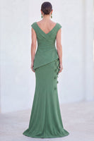 Load image into Gallery viewer, Fuchsia V-Neck Ruched Mermaid Long Mother of the Bride Dress with 3D Flowers