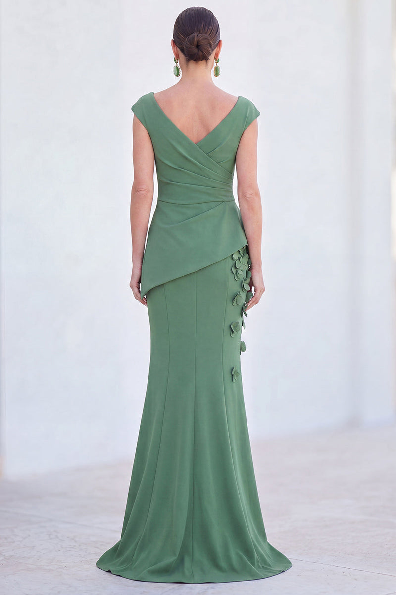 Load image into Gallery viewer, Fuchsia V-Neck Ruched Mermaid Long Mother of the Bride Dress with 3D Flowers