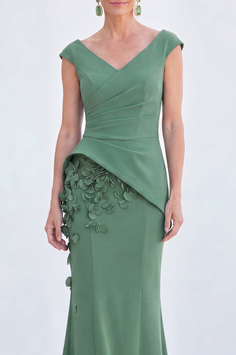 Load image into Gallery viewer, Fuchsia V-Neck Ruched Mermaid Long Mother of the Bride Dress with 3D Flowers