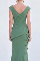 Load image into Gallery viewer, Fuchsia V-Neck Ruched Mermaid Long Mother of the Bride Dress with 3D Flowers