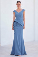 Load image into Gallery viewer, Fuchsia V-Neck Ruched Mermaid Long Mother of the Bride Dress with 3D Flowers