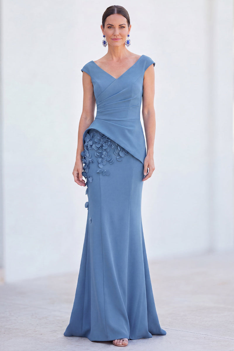 Load image into Gallery viewer, Fuchsia V-Neck Ruched Mermaid Long Mother of the Bride Dress with 3D Flowers