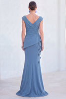 Load image into Gallery viewer, Fuchsia V-Neck Ruched Mermaid Long Mother of the Bride Dress with 3D Flowers