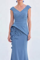 Load image into Gallery viewer, Fuchsia V-Neck Ruched Mermaid Long Mother of the Bride Dress with 3D Flowers