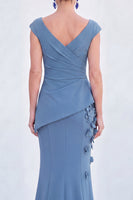 Load image into Gallery viewer, Fuchsia V-Neck Ruched Mermaid Long Mother of the Bride Dress with 3D Flowers