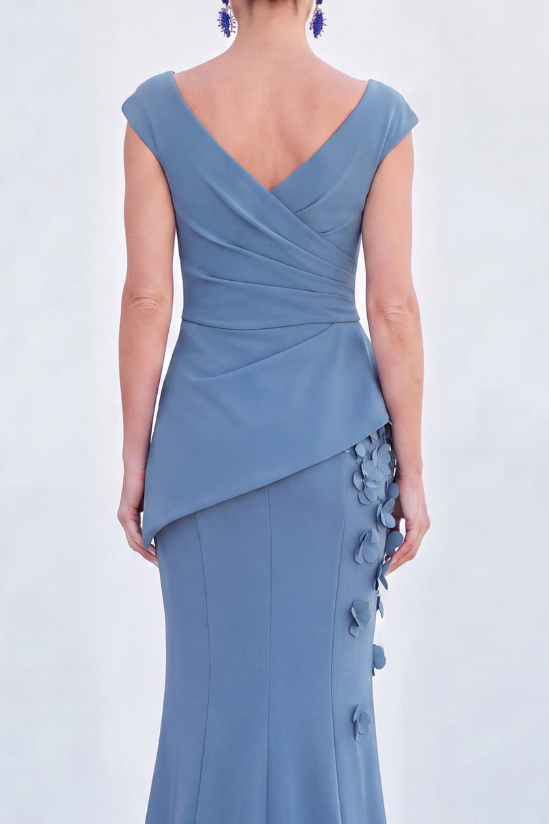 Load image into Gallery viewer, Fuchsia V-Neck Ruched Mermaid Long Mother of the Bride Dress with 3D Flowers