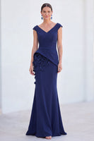 Load image into Gallery viewer, Fuchsia V-Neck Ruched Mermaid Long Mother of the Bride Dress with 3D Flowers