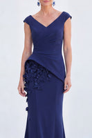Load image into Gallery viewer, Fuchsia V-Neck Ruched Mermaid Long Mother of the Bride Dress with 3D Flowers