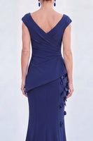 Load image into Gallery viewer, Fuchsia V-Neck Ruched Mermaid Long Mother of the Bride Dress with 3D Flowers