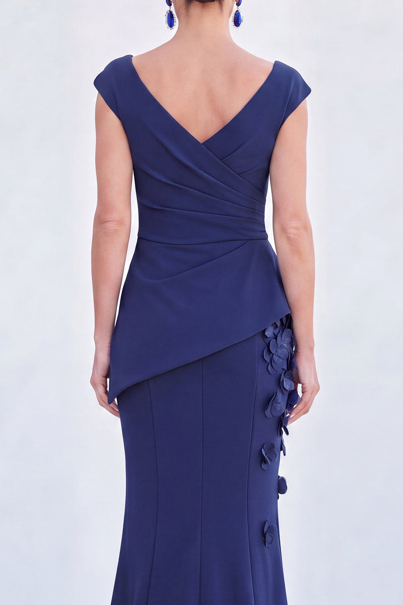 Load image into Gallery viewer, Fuchsia V-Neck Ruched Mermaid Long Mother of the Bride Dress with 3D Flowers