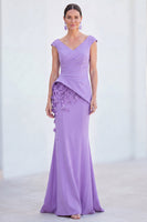 Load image into Gallery viewer, Fuchsia V-Neck Ruched Mermaid Long Mother of the Bride Dress with 3D Flowers
