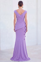 Load image into Gallery viewer, Fuchsia V-Neck Ruched Mermaid Long Mother of the Bride Dress with 3D Flowers