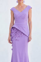 Load image into Gallery viewer, Fuchsia V-Neck Ruched Mermaid Long Mother of the Bride Dress with 3D Flowers