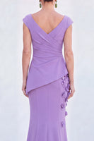 Load image into Gallery viewer, Fuchsia V-Neck Ruched Mermaid Long Mother of the Bride Dress with 3D Flowers