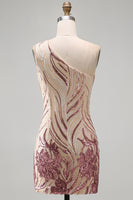 Load image into Gallery viewer, Sparkly Floral Gold and Pink Tight Short Sequin Homecoming Dress