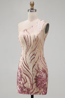 Load image into Gallery viewer, Sparkly Floral Gold and Pink Tight Short Sequin Homecoming Dress