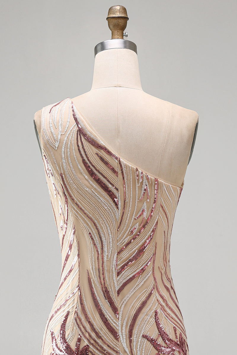 Load image into Gallery viewer, Sparkly Floral Gold and Pink Tight Short Sequin Homecoming Dress