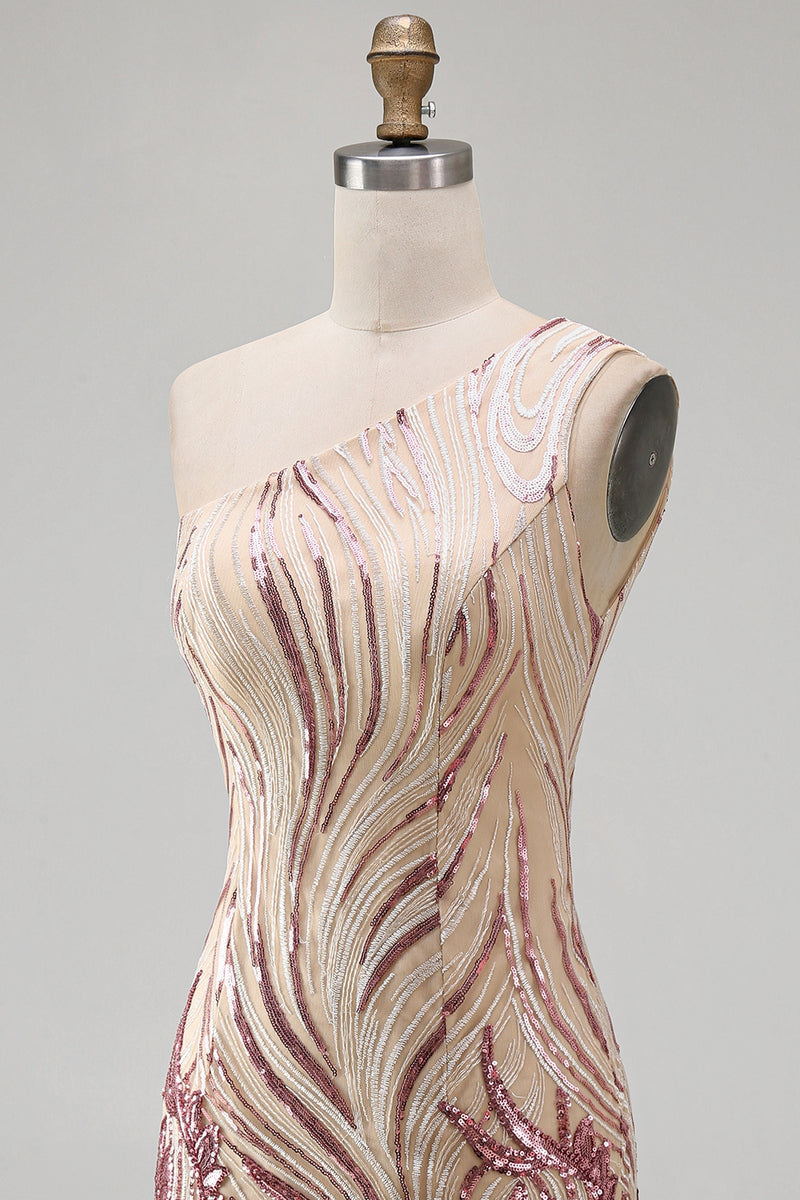 Load image into Gallery viewer, Sparkly Floral Gold and Pink Tight Short Sequin Homecoming Dress