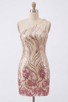 Load image into Gallery viewer, Sparkly Floral Gold and Pink Tight Short Sequin Homecoming Dress