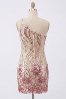 Load image into Gallery viewer, Sparkly Floral Gold and Pink Tight Short Sequin Homecoming Dress