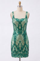 Load image into Gallery viewer, Sparkly Dark Green Sequin Square Neck Tight Short Homecoming Dress