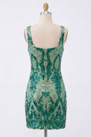 Load image into Gallery viewer, Sparkly Dark Green Sequin Square Neck Tight Short Homecoming Dress