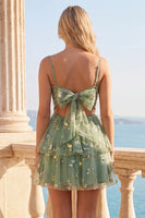 Load image into Gallery viewer, Dusty Sage Floral A Line Corset Short Homecoming Dress with Ruffles