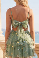 Load image into Gallery viewer, Dusty Sage Floral A Line Corset Short Homecoming Dress with Ruffles