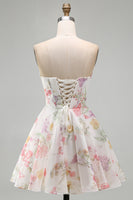 Load image into Gallery viewer, Ivory Floral Strapless Short Corset A Line Homecoming Dress