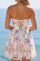 Load image into Gallery viewer, Ivory Floral Strapless Short Corset A Line Homecoming Dress