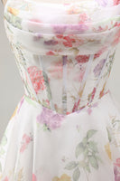 Load image into Gallery viewer, Ivory Floral Strapless Short Corset A Line Homecoming Dress