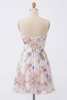 Load image into Gallery viewer, Ivory Floral Strapless Short Corset A Line Homecoming Dress