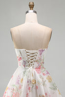 Load image into Gallery viewer, Ivory Floral Strapless Short Corset A Line Homecoming Dress